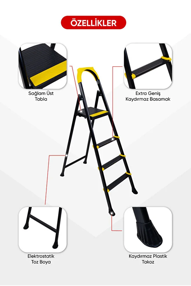 Nova 3+1 Metal Basamaklı EXTRA GÜÇLÜ ÖZEL TASARIM Pratik Merdiven